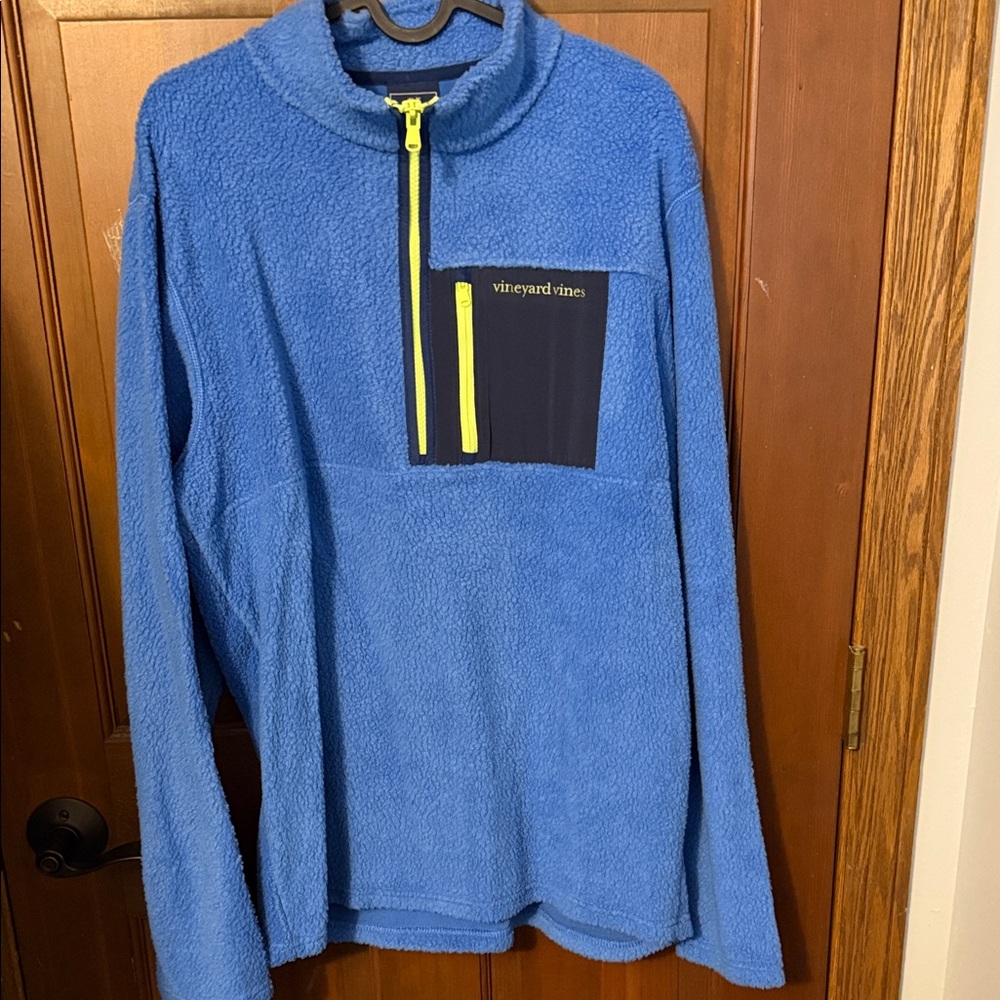Vineyard Vines Electric Blue Fleece Quarter-Zip with Neon Yellow Accents